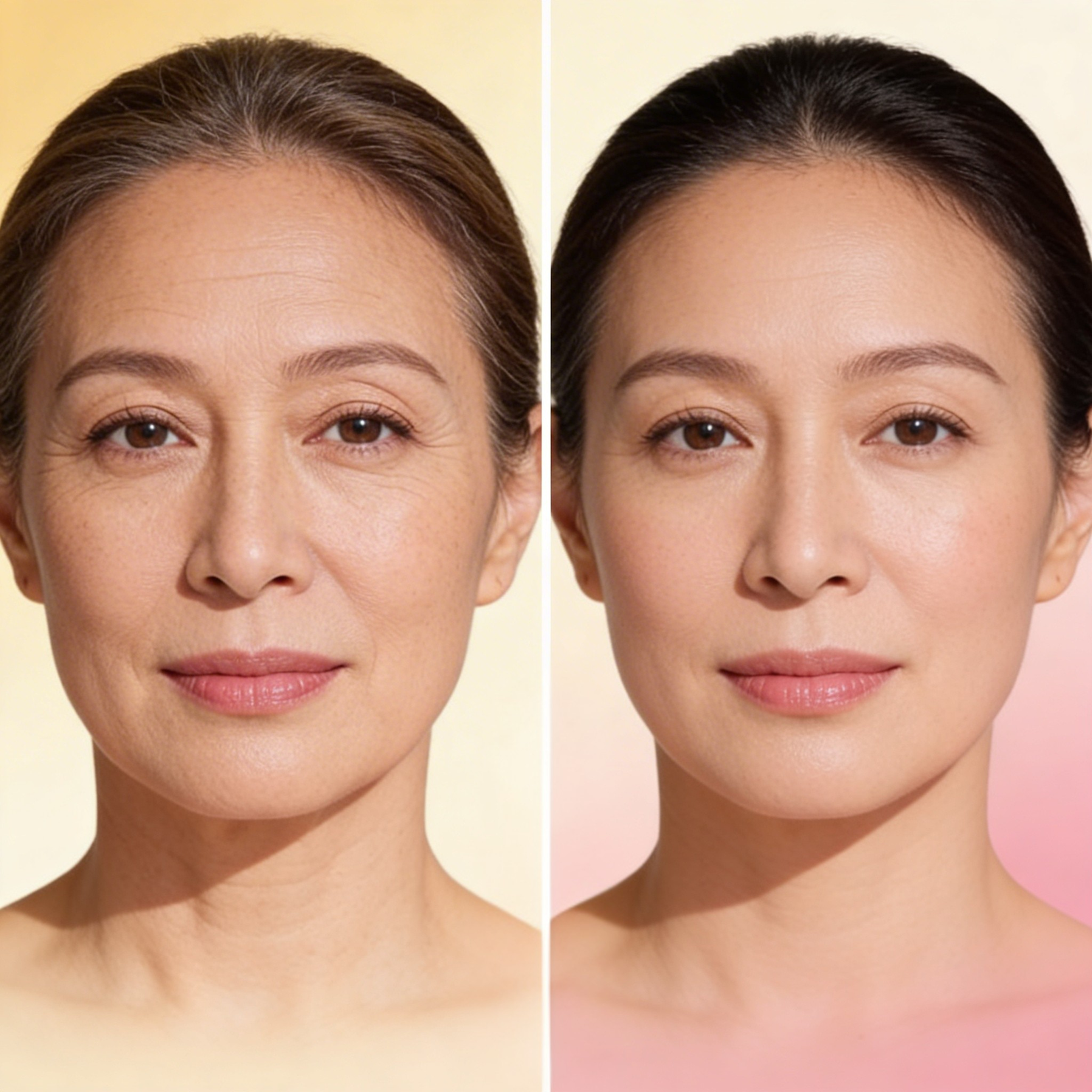 Before and after Lumilux Calcium Multi Balm — visible reduction in smoker's lines above the upper lip