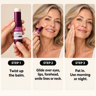 How to use in 3 steps: twist up, glide, pat in