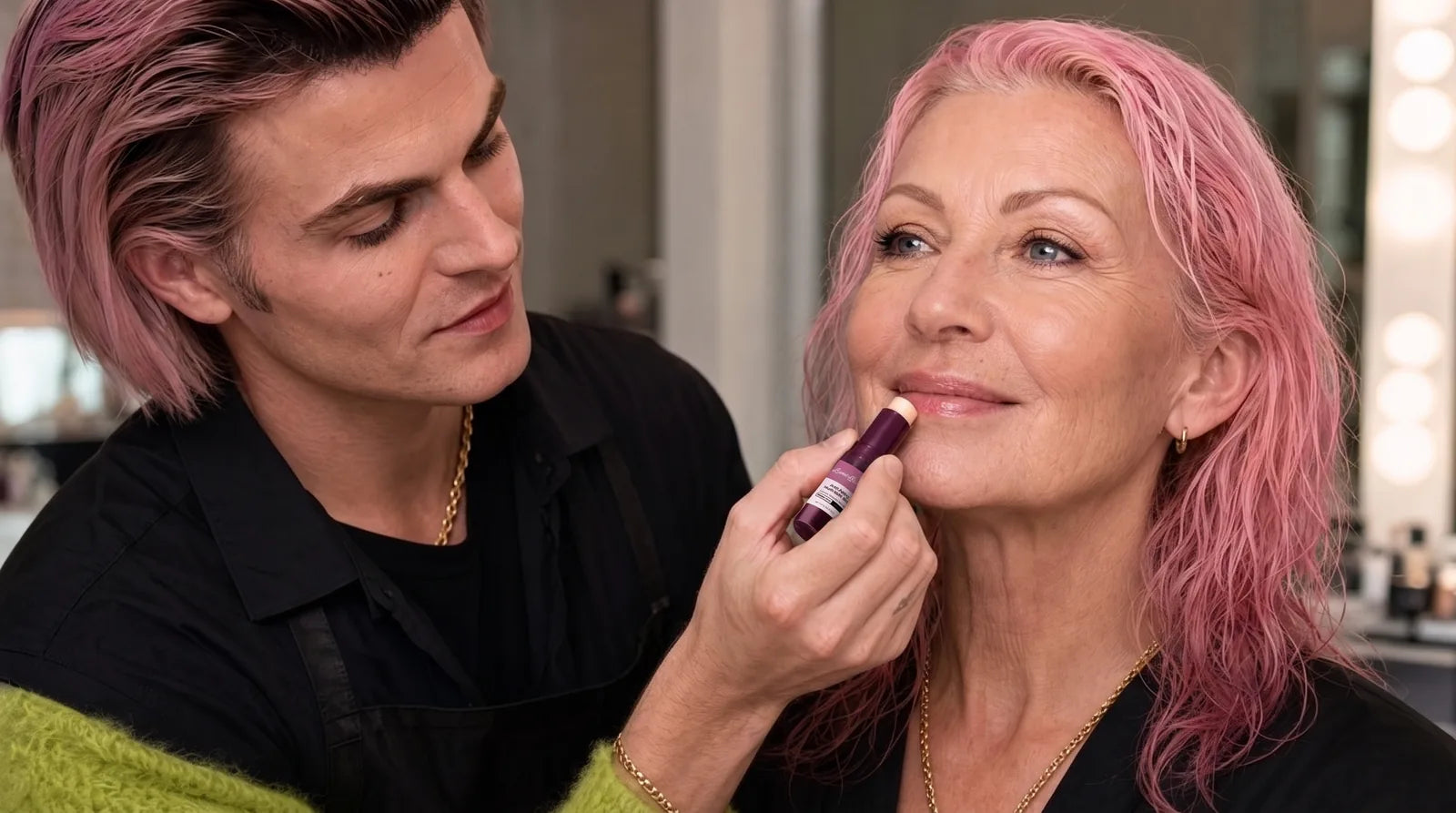 Jeffree Allen applying Multi Balm Stick on lip lines
